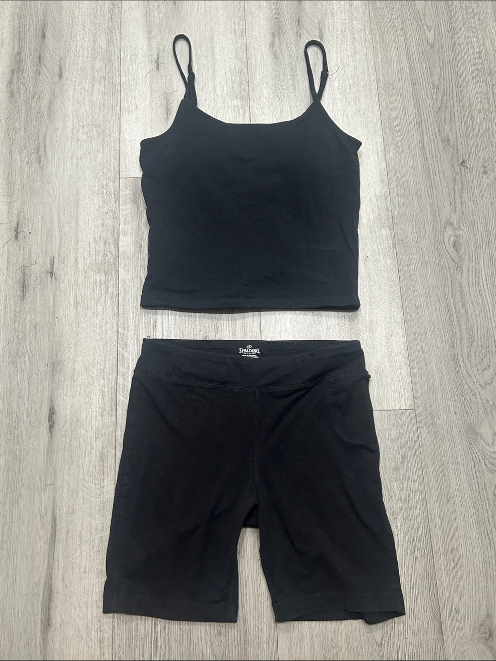 Black Seamless Built In Bra Tank Top & Biker Short Workout Set size Medium
